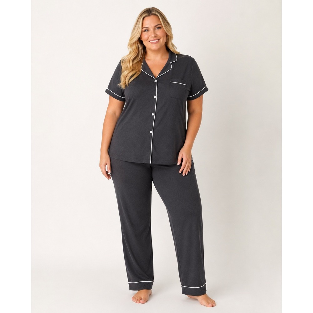 Cosabella Bella Pima Cotton Modal Pajama Set Anthracite Ivory plus size 2X